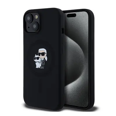 Karl Lagerfeld Liquid Silicone Karl and Choupette Magsafe Zadní Kryt pro iPhone 15 Black