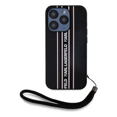 Karl Lagerfeld PU Saffiano Athleisure Stripe and Strap Zadní Kryt pro iPhone 15 Pro Pink