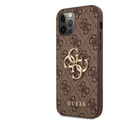 Zadní kryt Guess PU 4G Metal Logo pro iPhone 12-12 Pro Brown