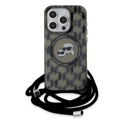 Karl Lagerfeld IML Monogram Crossbody K&CH Heads MagSafe Zadní Kryt pro iPhone 15 Pro Max Black