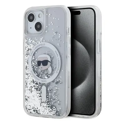 Karl Lagerfeld Liquid Glitter Karl Head Magsafe Zadní Kryt pro iPhone 15 Transparent