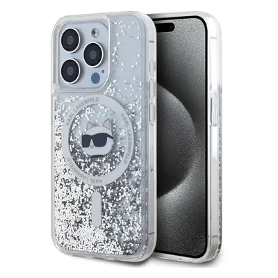 Karl Lagerfeld Liquid Glitter Choupette Head MagSafe Zadní Kryt pro iPhone 15 Pro Max Transparen