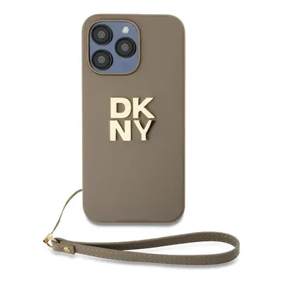 Zadní Kryt DKNY PU Leather Stack Logo Wrist Strap na iPhone 15 Pro Max Beige