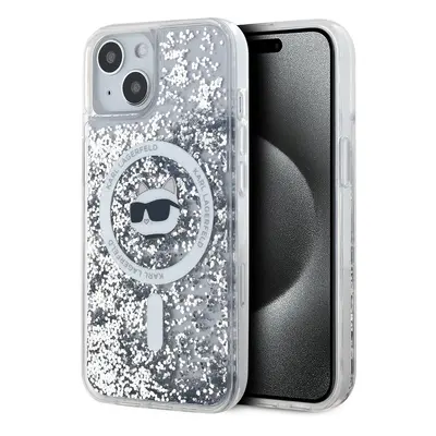 Karl Lagerfeld Liquid Glitter Choupette Head Magsafe Zadní Kryt pro iPhone 15 Transparent