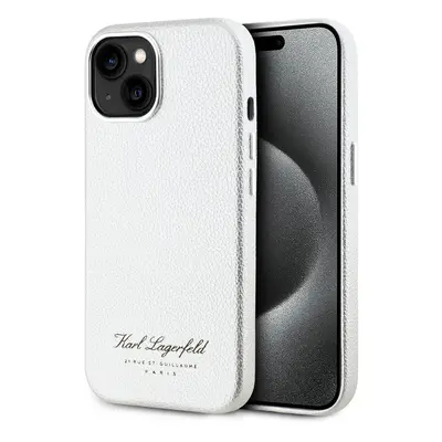 Karl Lagerfeld Grained PU Hotel RSG Zadní Kryt pro iPhone 15 White