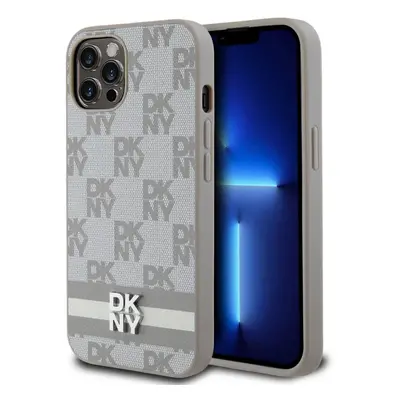 Zadní kryt DKNY PU Leather Checkered Pattern and Stripe pro iPhone 12 - 12 Pro Beige