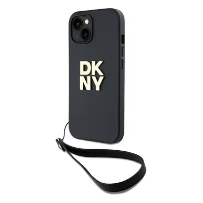 Zadní Kryt DKNY PU Leather Stack Logo Wrist Strap pro iPhone 13 černý