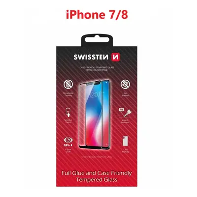 Sklo swissten full glue, color frame, case friendly apple iphone 7/8 bílé