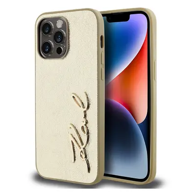 Karl Lagerfeld Wrinkled PU Signature Logo Zadní Kryt pro iPhone 14 Pro Gold