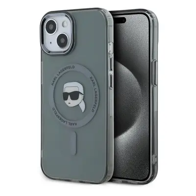 Karl Lagerfeld IML Karl Head Metal Frame MagSafe Zadní Kryt pro iPhone 15 Black