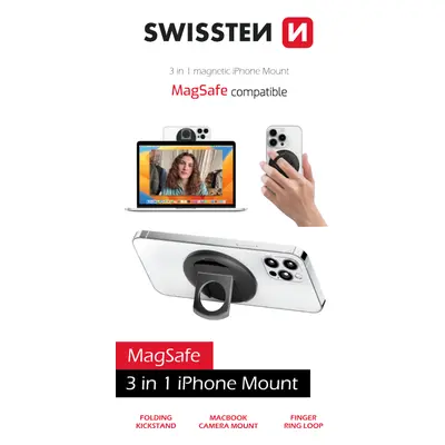 Praktický držák Swissten 3v1 Magstick iPhone mount černý (kompatibilní s magsafe)