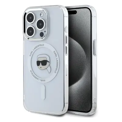 Zadní kryt Karl Lagerfeld IML Karl Head Metal Frame MagSafe pro iPhone 15 Pro Transparent