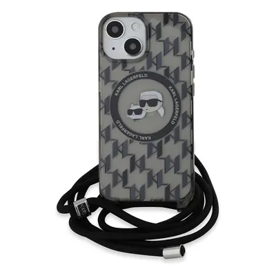 Karl Lagerfeld IML Monogram Crossbody K&CH Heads MagSafe Zadní Kryt pro iPhone 15 Black