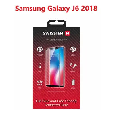 Sklo swissten full glue, color frame, case friendly samsung j600 galaxy j6 2018 černé