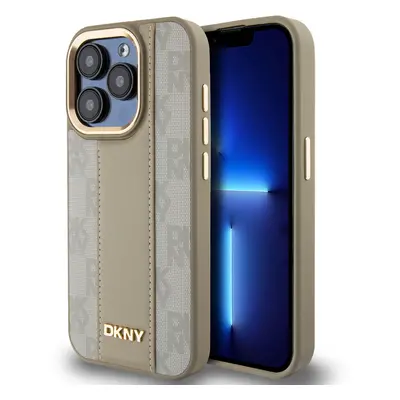 DKNY PU Leather Checkered Pattern Magsafe Zadní Kryt pro iPhone 15 Pro Beige