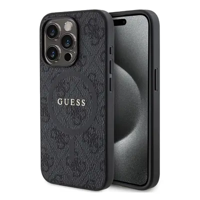 Guess PU Leather 4G Colored Ring MagSafe Zadní Kryt pro iPhone 15 Pro Black