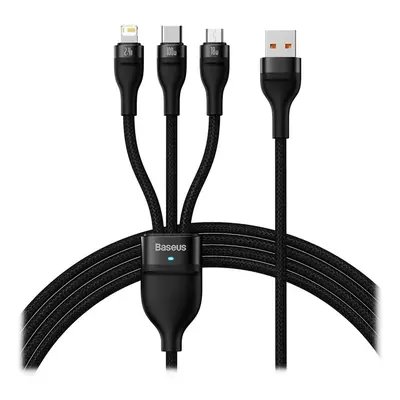 Baseus CASS030001 Flash Series 3v1 Kabel USB-A na USB-C, Lightning, MicroUSB 100W 1.2m Black