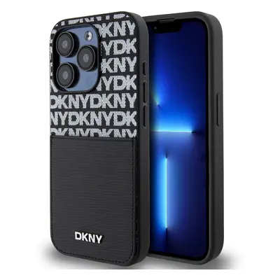 Zadní Kryt DKNY PU Leather Repeat Pattern Card Pocket pro iPhone 15 Pro černý