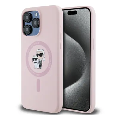 Karl Lagerfeld Liquid Silicone Karl and Choupette Magsafe Zadní Kryt pro iPhone 14 Pro Max Pink