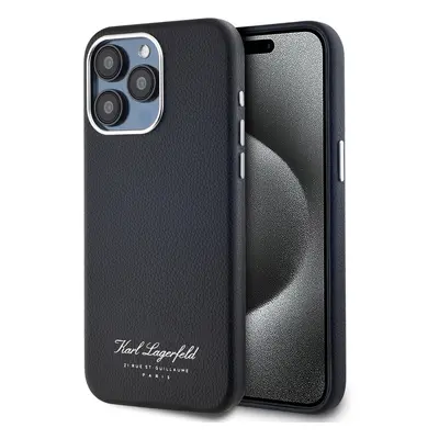 Karl Lagerfeld Grained PU Hotel RSG Zadní Kryt pro iPhone 15 Pro Black