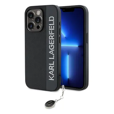 Karl Lagerfeld PU Saffiano Rhinestone Charm Zadní Kryt pro iPhone 15 Pro Max Black