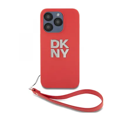 Zadní Kryt DKNY PU Leather Stack Logo Wrist Strap pro iPhone 14 Pro Pink