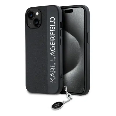 Karl Lagerfeld PU Saffiano Rhinestone Charm Zadní Kryt pro iPhone 15 Black