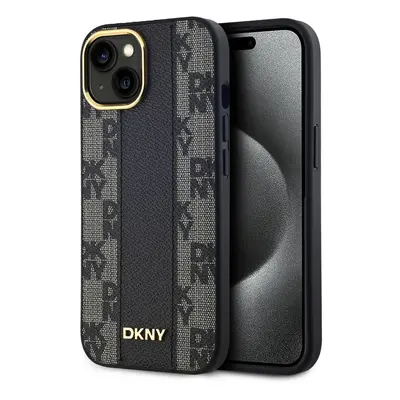 Zadní Kryt DKNY PU Leather Checkered Pattern Magsafe pro iPhone 15 černý