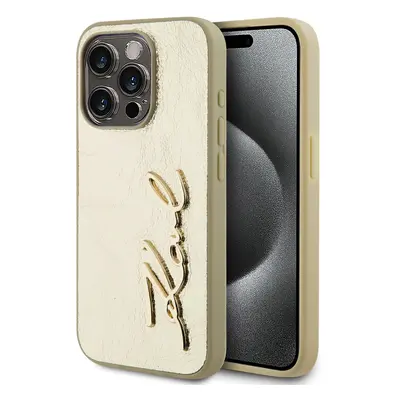 Karl Lagerfeld Wrinkled PU Signature Logo Zadní Kryt pro iPhone 15 Pro Max Gold