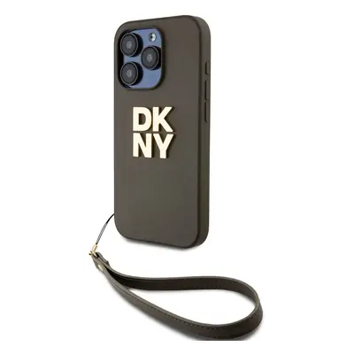 Zadní Kryt DKNY PU Leather Stack Logo Wrist Strap pro iPhone 15 Pro Green