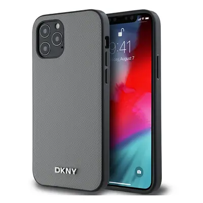 DKNY PU Leather Silver Metal Logo Magsafe Zadní Kryt pro iPhone 12/12 Pro Grey