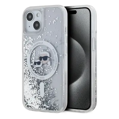 Karl Lagerfeld Liquid Glitter Karl and Choupette Heads MagSafe Zadní Kryt pro iPhone 15 Transpar