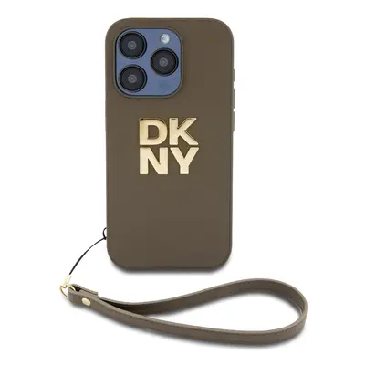 Zadní Kryt DKNY PU Leather Stack Logo Wrist Strap pro iPhone 14 Pro zelený