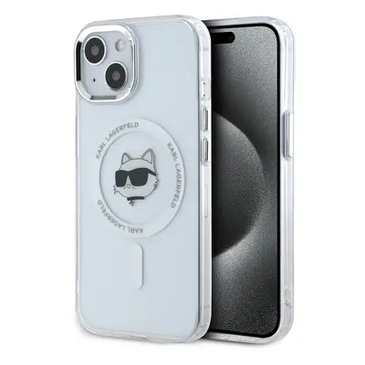 Karl Lagerfeld IML Choupette Head Metal Frame MagSafe Zadní Kryt pro iPhone 15 Transparent