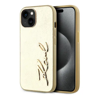 Karl Lagerfeld Wrinkled PU Signature Logo Zadní Kryt pro iPhone 15 Gold