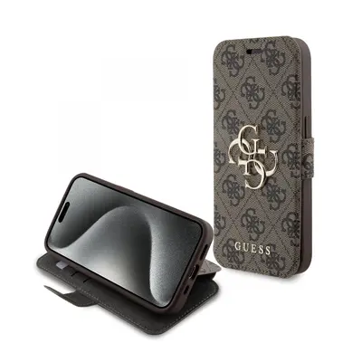 Guess PU 4G Metal Logo Book Pouzdro pro iPhone 15 Pro Max Brown