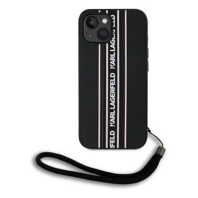 Karl Lagerfeld PU Saffiano Athleisure Stripe and Strap Zadní Kryt pro iPhone 15 Pink