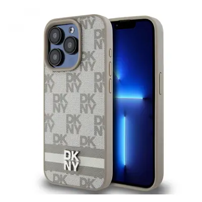 Zadní kryt KNY PU Leather Checkered Pattern and Stripe pro iPhone 13 Pro Max Beige