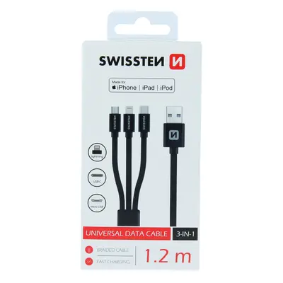 Datový kabel Swissten textile 3v1 mfi 1,2 m černý