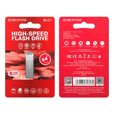 Flash disk Borofone BUD1 64GB stříbrný 108847