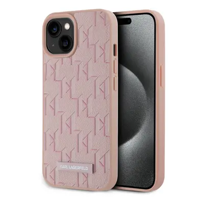 Karl Lagerfeld PU Leather Monogram Metal Logo Magsafe Zadní Kryt pro iPhone 15 Pink