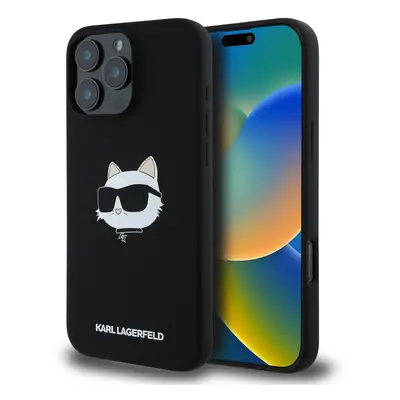 Zadní kryt Karl Lagerfeld Liquid Silicone Choupette Head MagSafe pro iPhone 16 Pro Black