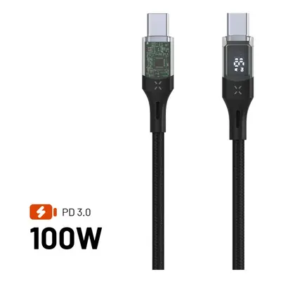 Nabíjecí a datový kabel FIXED s displejem s konektory USB-C/USB-C a podporou PD, 2m, USB 2.0, 10