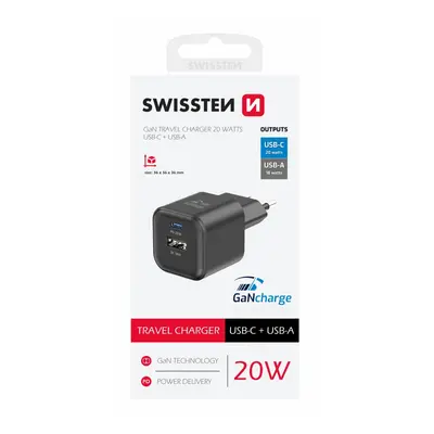 Adaptér Swissten s funkcí rychlonabíjení Dual 20W černý