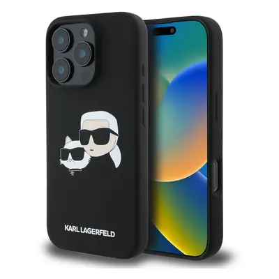 Zadní kryt Karl Lagerfeld Liquid Silicone Double Heads MagSafe pro iPhone 16 Pro Max Black