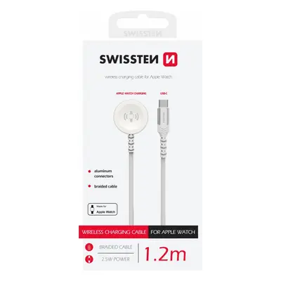 Magnetický opletený kabel Swissten pro Apple Watch kovový, USB-C 1.2 m bílý