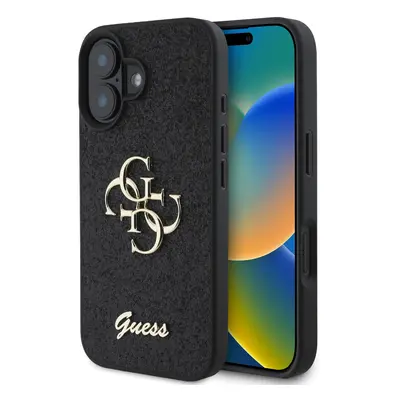 Zadní kryt Guess PU Fixed Glitter 4G Metal Logo pro iPhone 16 Plus Black