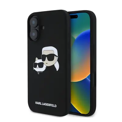 Zadní kryt Karl Lagerfeld Liquid Silicone Double Heads MagSafe pro iPhone 16 Plus Black