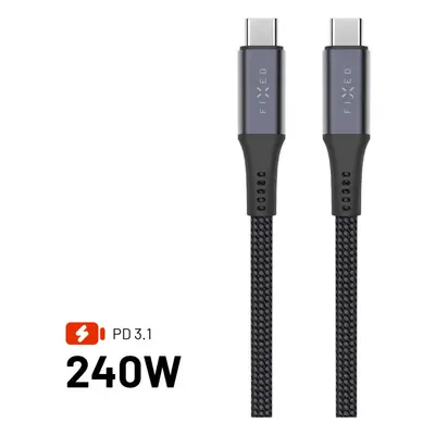 Dlouhý nabíjecí a datový opletený kabel FIXED s konektory USB-C/USB-C, PD 3.1, 2 m, USB4gen2 20G