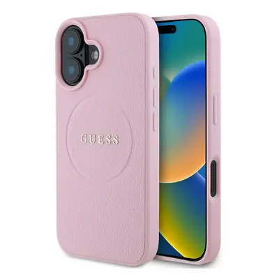 Zadní kryt Guess PU Grained Classic Logo MagSafe pro iPhone 16 Pink